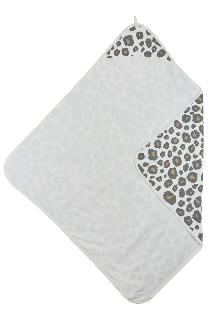 Meyco Badcape, 2 lagen, zacht katoen, wit met grijze panterprint