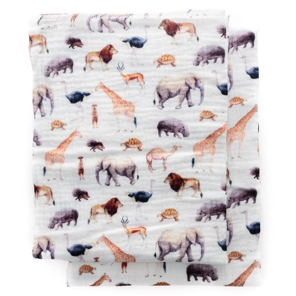 Cottonbaby multidoek van hydrofiel met safari dieren print.