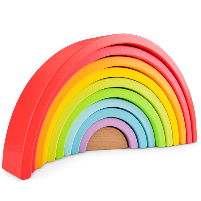 Regenboogwaaier met rode, gele groene, blauwe en licht paarse bogen.